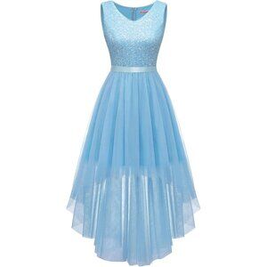 BeryLove Women Tulle Lightblue Chiffon Scoop Neck Sleeveless Cocktail Dresses